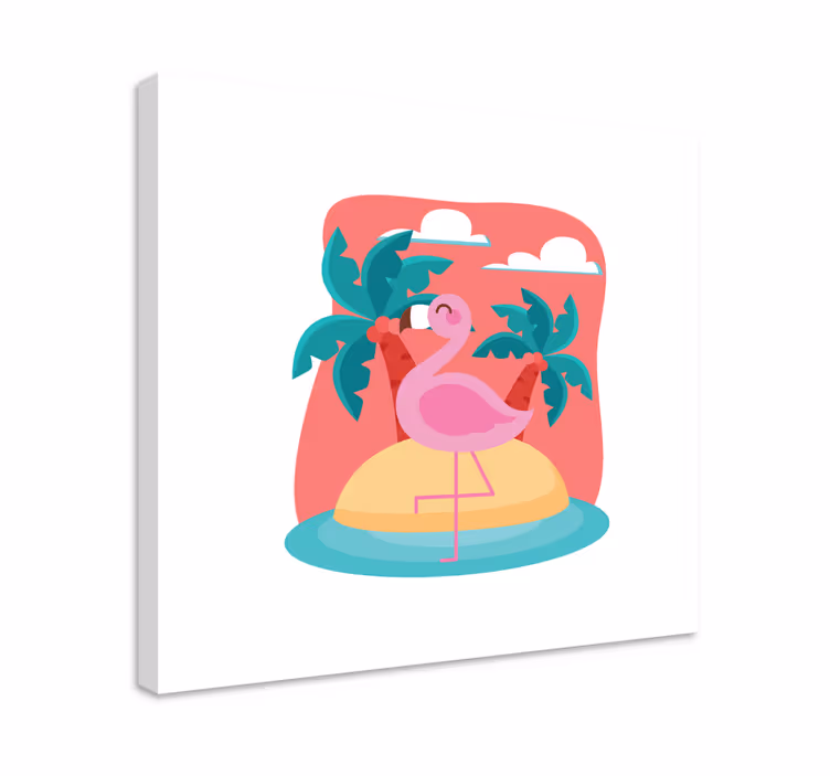 Tableau animaux flamant rose sur île - TenStickers