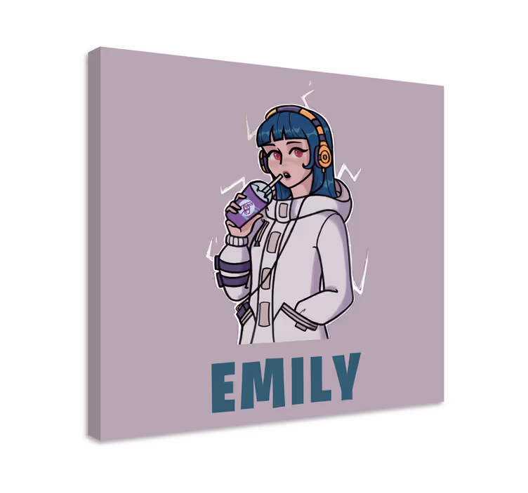 Tableau de personne fille avec écouteurs et prénom - TenStickers