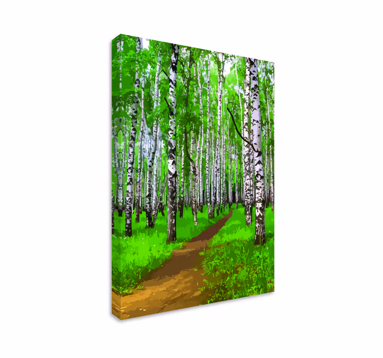 Tableau arbres chemin verdoyant des bouleaux - TenStickers