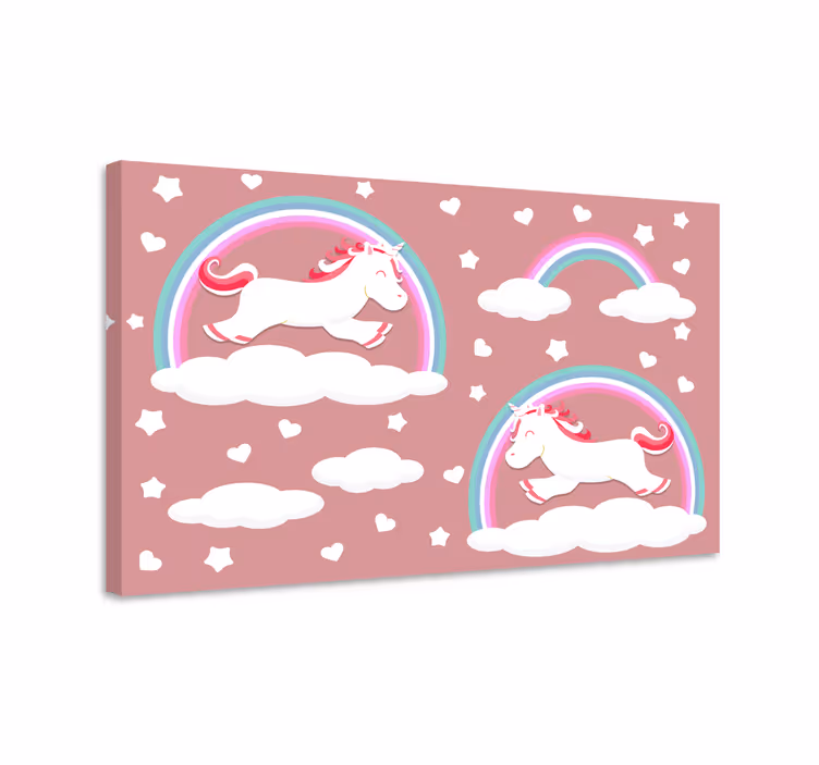 Tableau dinosaures et licornes dans les nuages - TenStickers