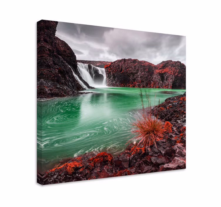 Tableau paysages cascade avec bassin vert - TenStickers