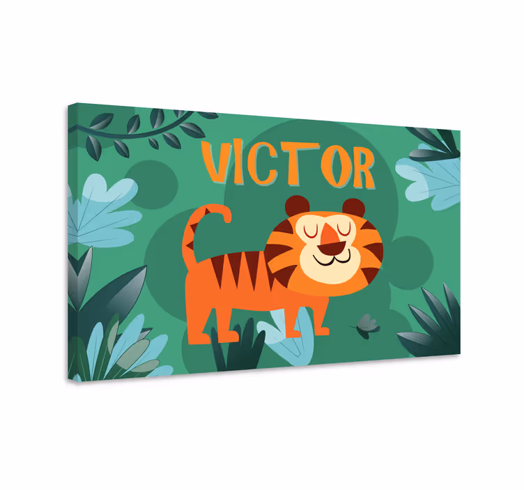 Tableau chambre bébé Tigre mignon pour garçon avec nom - TenStickers