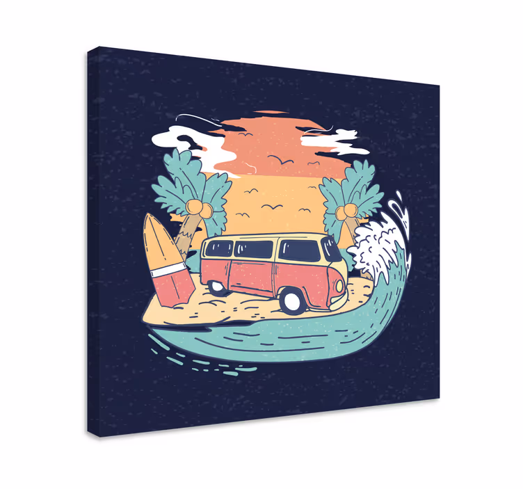 Tableau villes et pays scène de van de surf - TenStickers
