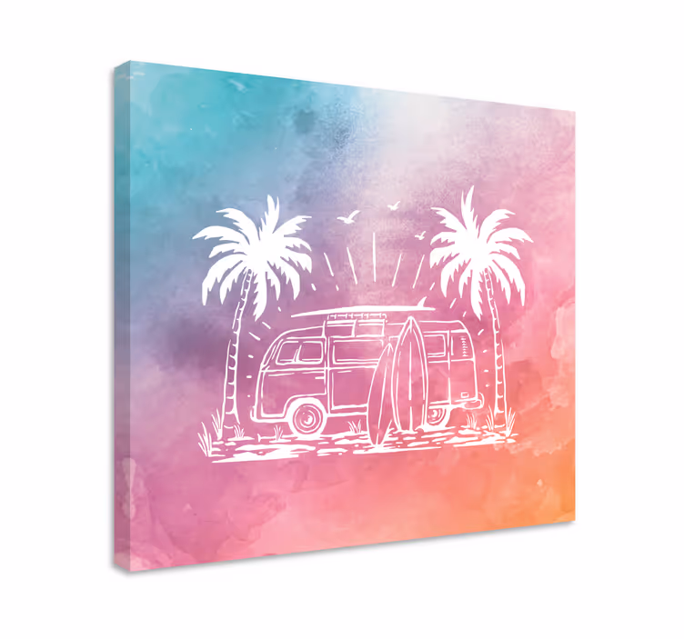 Tableau villes et pays combi surf rétro - TenStickers