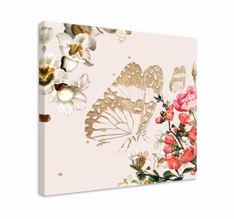 Tableau papillons fleurs de papillons dorés - TenStickers