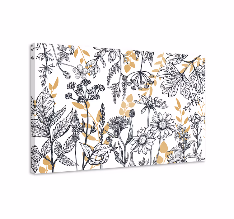 Tableau fleurs Variation "glamour floral" avec de l'or - TenStickers