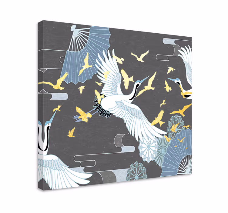 Tableau oriental vol élégant des grues - TenStickers