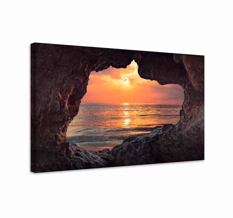 Tableau paysages coucher de soleil à travers la roche - TenStickers