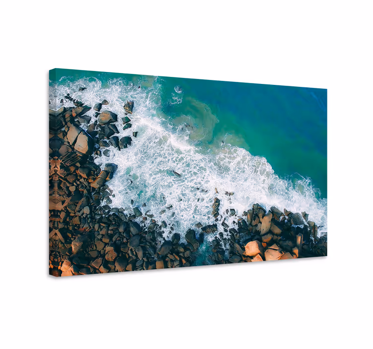 Tableau mer vagues océaniques rencontrant les rochers - TenStickers