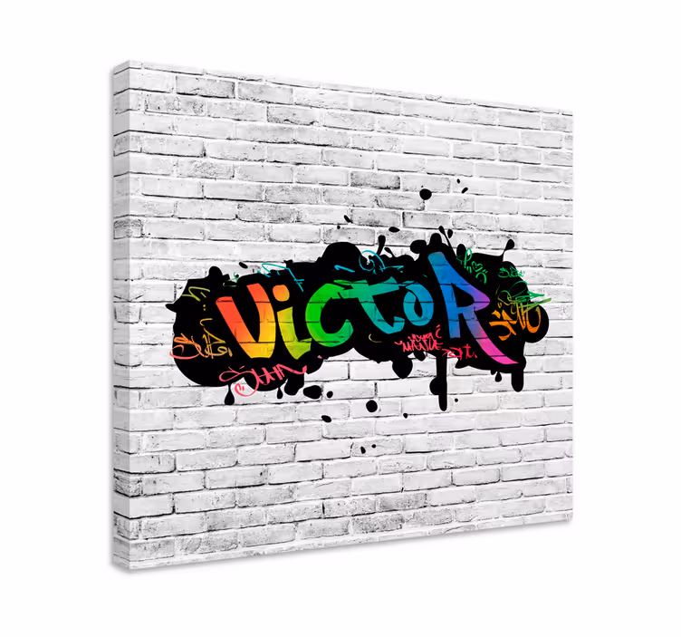 Tableau nom personnalisé graffiti fond brique - TenStickers