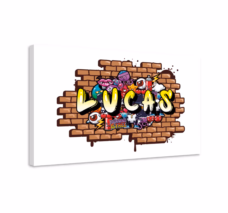 Tableau nom personnalisé graffiti fond brique - TenStickers