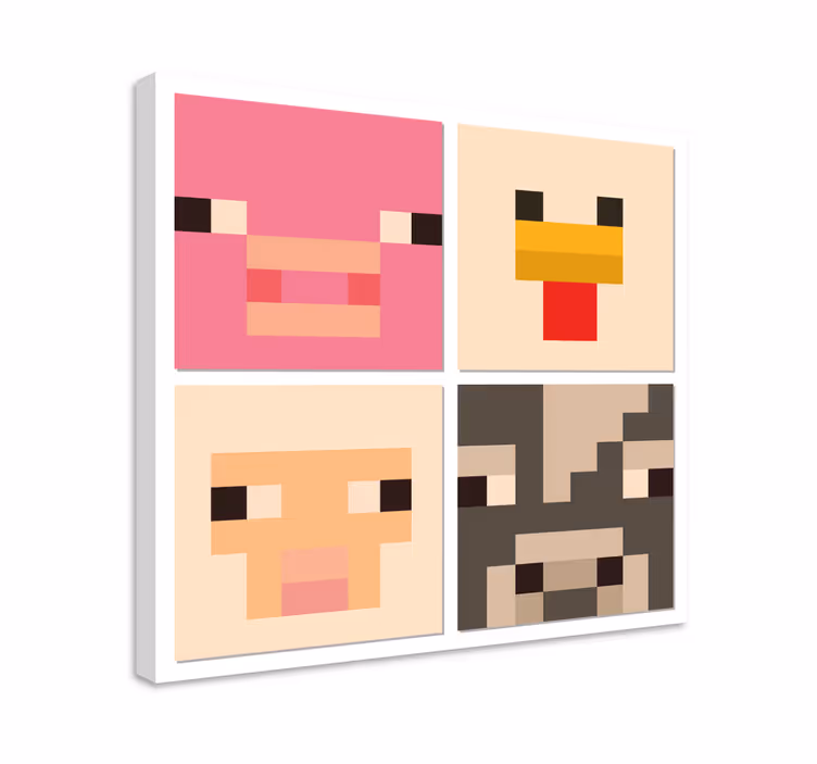 Cadre jeux vidéo visages d'animaux en pixel art - TenStickers
