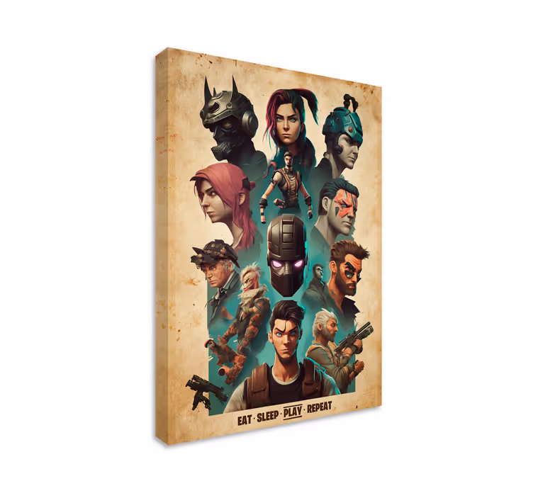 Cadre jeux vidéo collage de personnages épiques - TenStickers