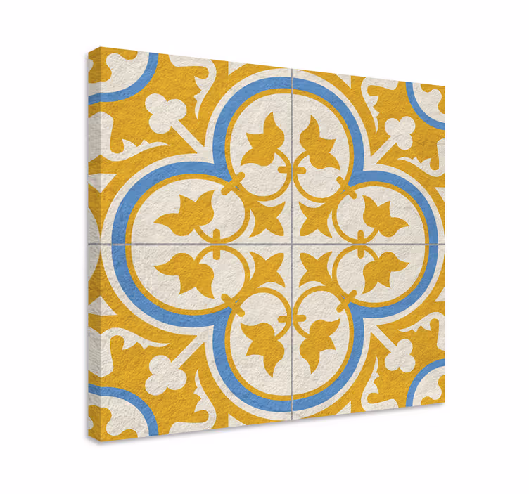 Tableau motif carreau hydraulique jaune - TenStickers