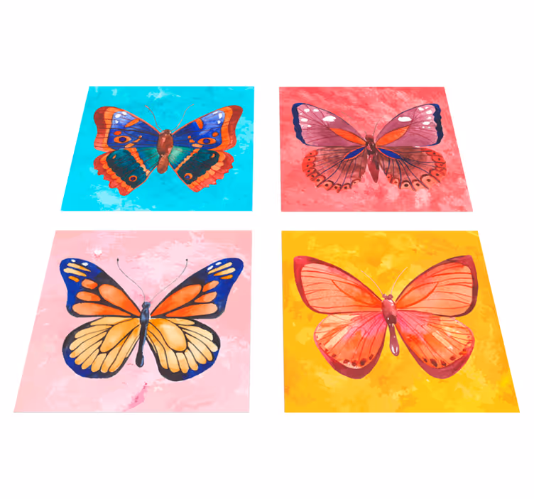 Tapis vinyle animal carreaux papillons multicolores - TenStickers
