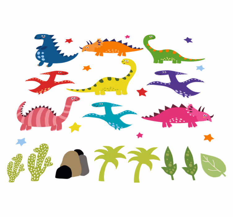 Tapis vinyle animal ensemble de dinosaures colorés - TenStickers