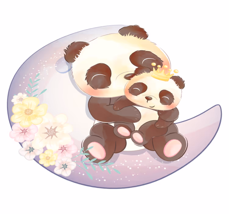 Tapis vinyle animal deux pandas sur la lune - TenStickers