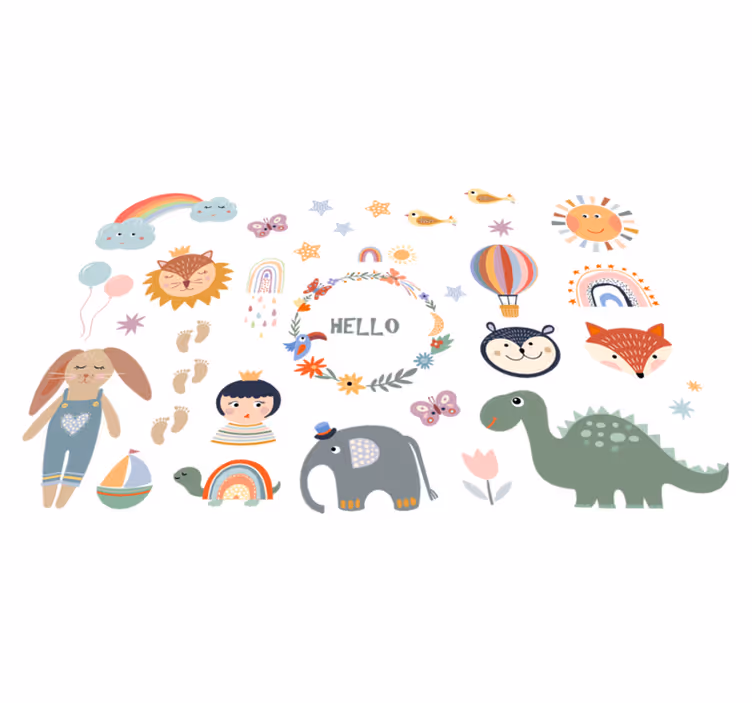 Tapis vinyle animal élément floral enfant - TenStickers