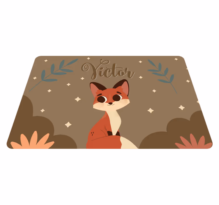 Tapis vinyle animal renard mignon avec prénom - TenStickers