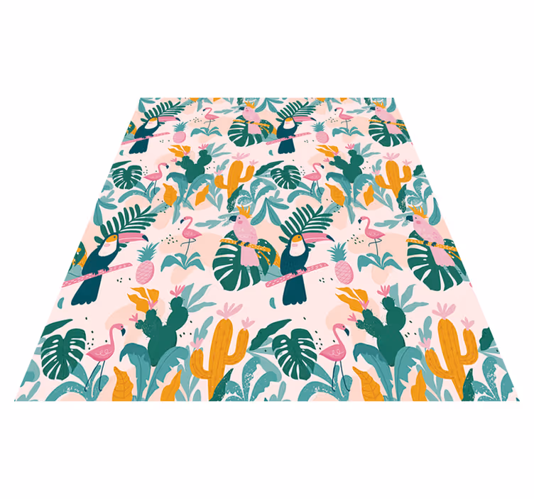 Tapis vinyle animal oiseaux tropicaux et feuilles - TenStickers