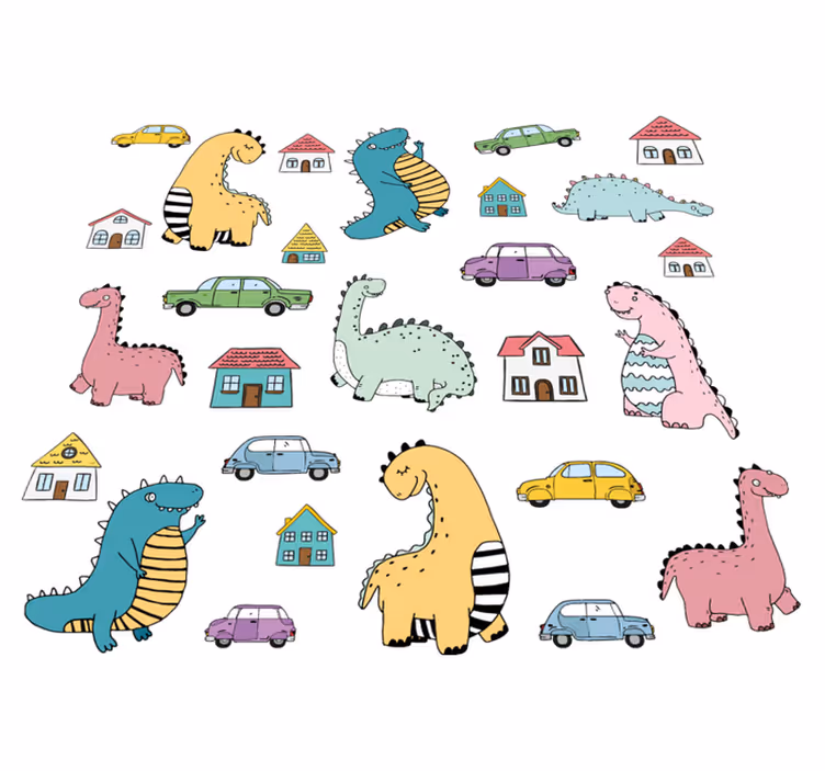 Tapis vinyle animal dinosaures nordiques en ville - TenStickers