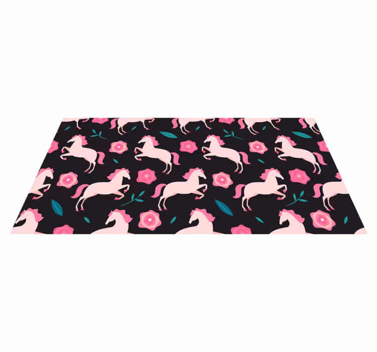 Tapis vinyle animal fleurs et plantes avec chevaux - TenStickers