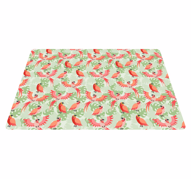 Tapis vinyle animal oiseaux rouges sur feuilles vertes - TenStickers
