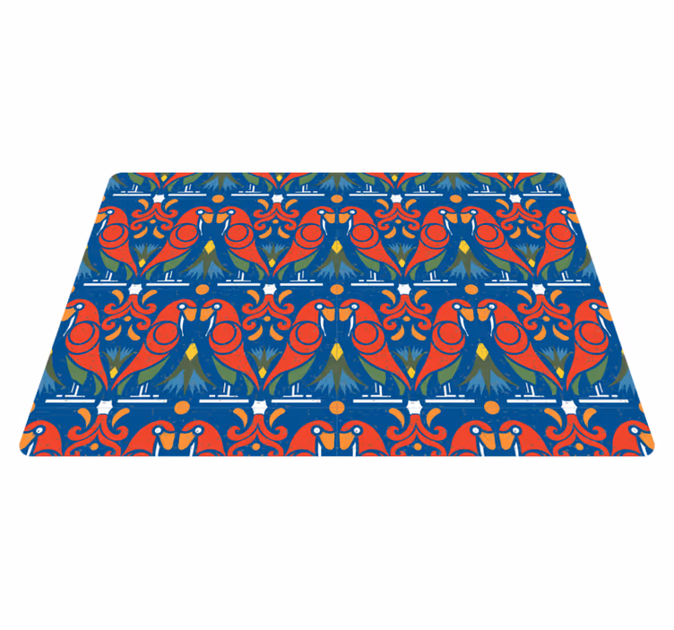 Tapis vinyle animal design floral sur fond bleu - TenStickers