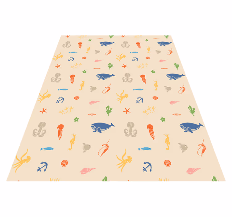 Tapis vinyle animal animaux marins sur fond beige clair - TenStickers