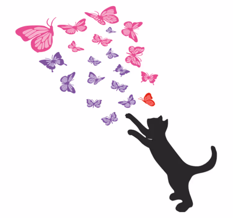 Tapis vinyle animal chat espiègle et papillons - TenStickers