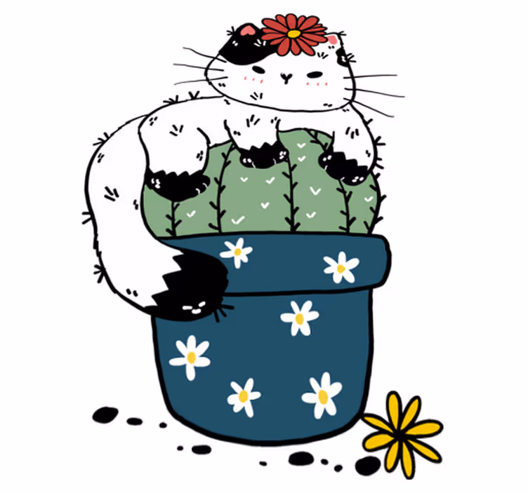 Tapis vinyle animal chat joueur et cactus - TenStickers