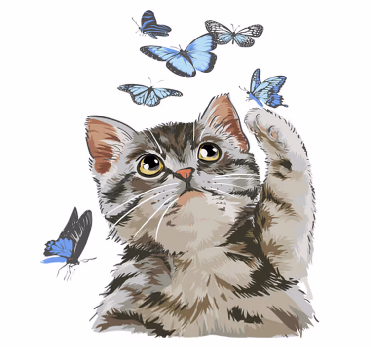 Tapis vinyle animal kitty avec papillons bleus - TenStickers