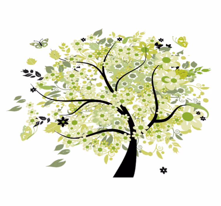 Tapis vinyle fleurs et plantes arbre vert printanier - TenStickers