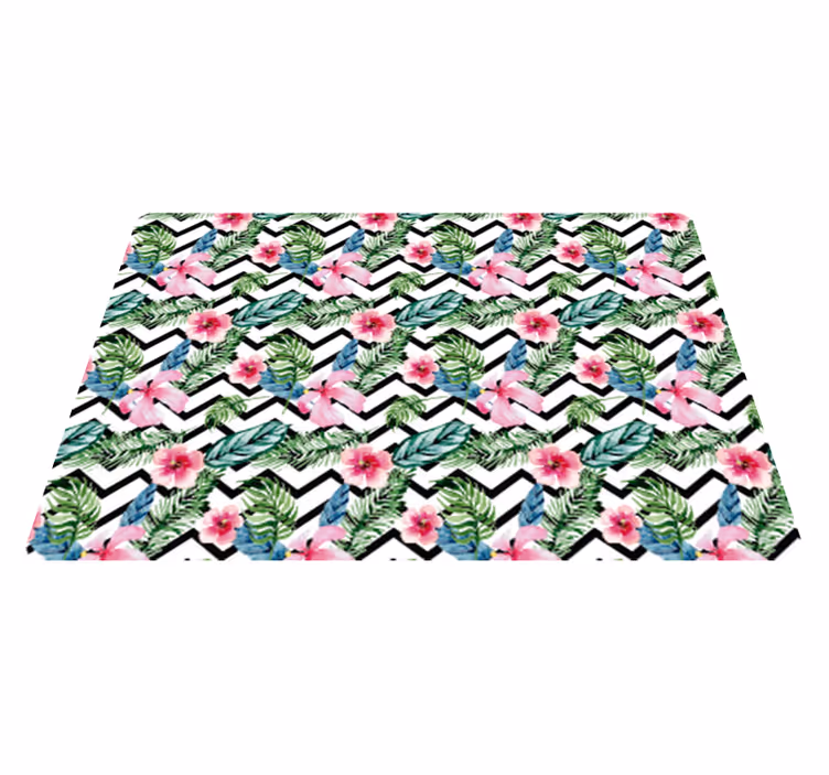 Tapis vinyle fleurs et plantes zigzag tropical vert - TenStickers