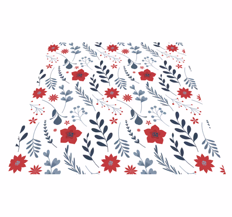Tapis vinyle fleurs et plantes motif rouge et blanc - TenStickers