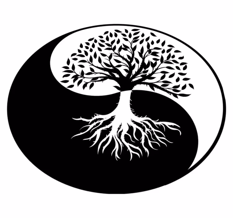 Tapis vinyle fleurs et plantes arbre de vie ying yang - TenStickers