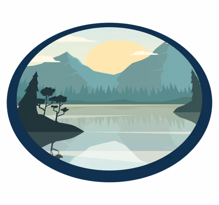 Tapis vinyle fleurs et plantes silhouette montagne lac - TenStickers
