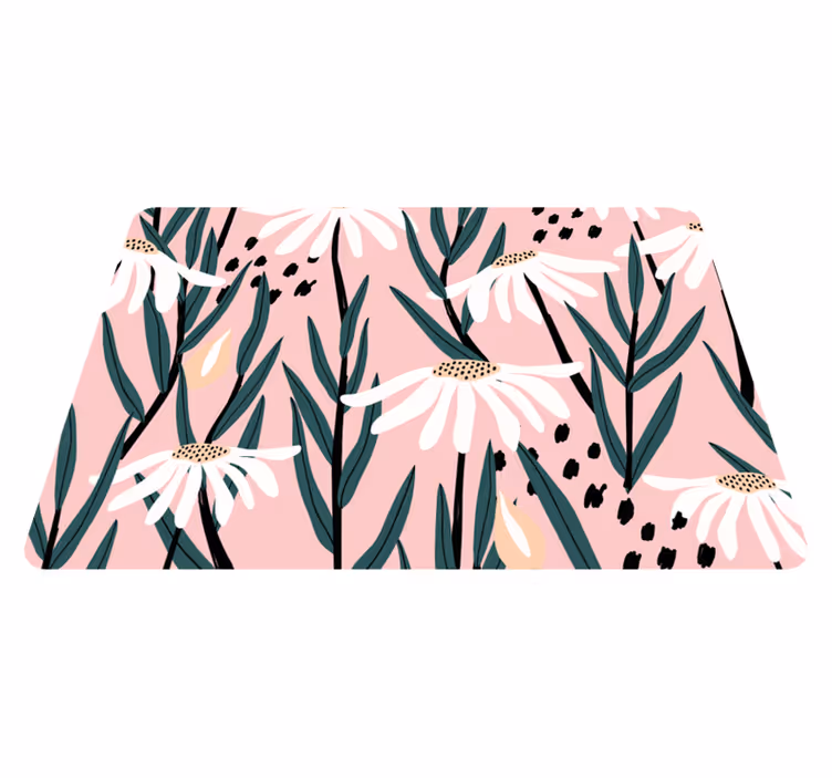 Tapis vinyle fleurs et plantes marguerites sur fond rose - TenStickers