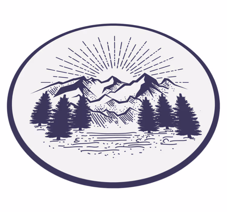 Tapis vinyle fleurs et plantes paysage montagne cercle - TenStickers