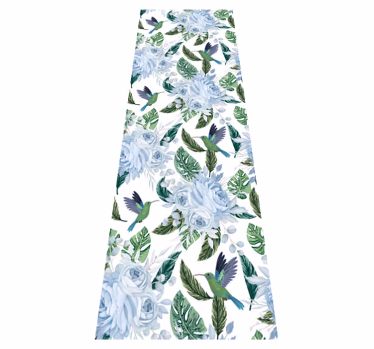 Tapis vinyle fleurs et plantes jardin bleu avec oiseaux - TenStickers