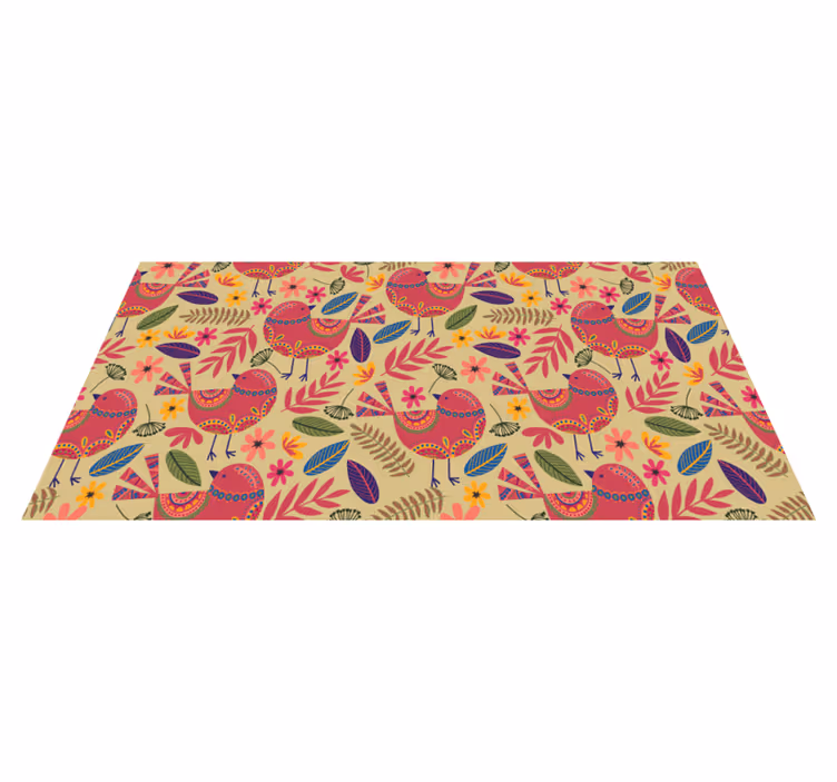 Tapis vinyle fleurs et plantes motif oiseaux colorés - TenStickers