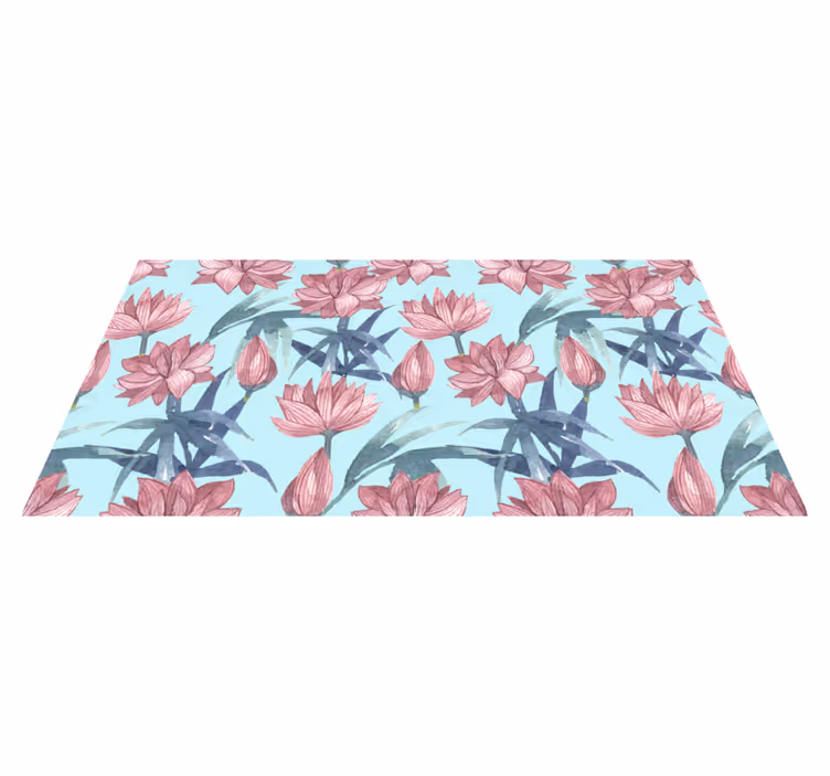 Tapis vinyle fleurs et plantes aquarelle bleue - TenStickers