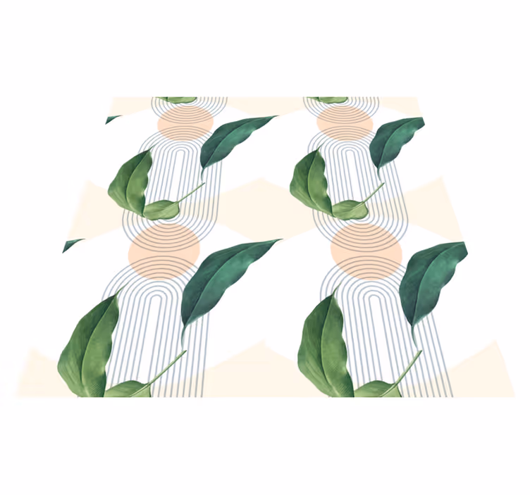 Tapis vinyle fleurs et plantes feuillage vert fond rose - TenStickers