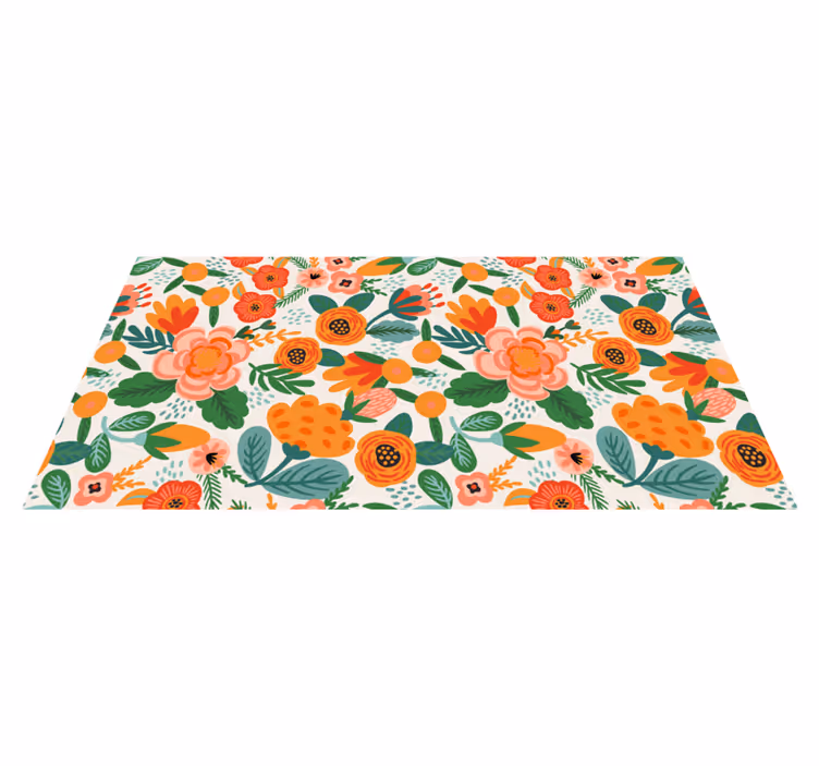 Tapis vinyle fleurs et plantes style folk rouge et orange - TenStickers
