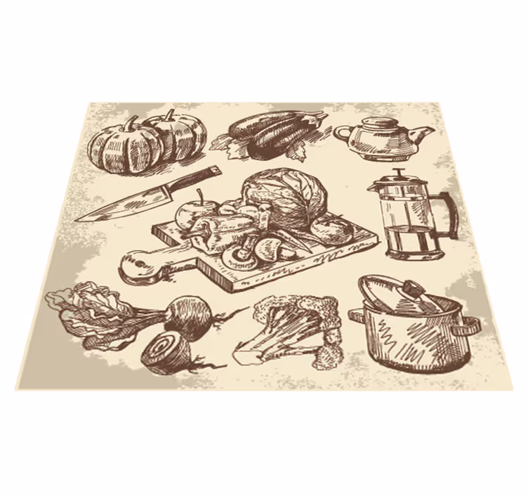 Tapis vinyle cuisine illustration vintage - TenStickers