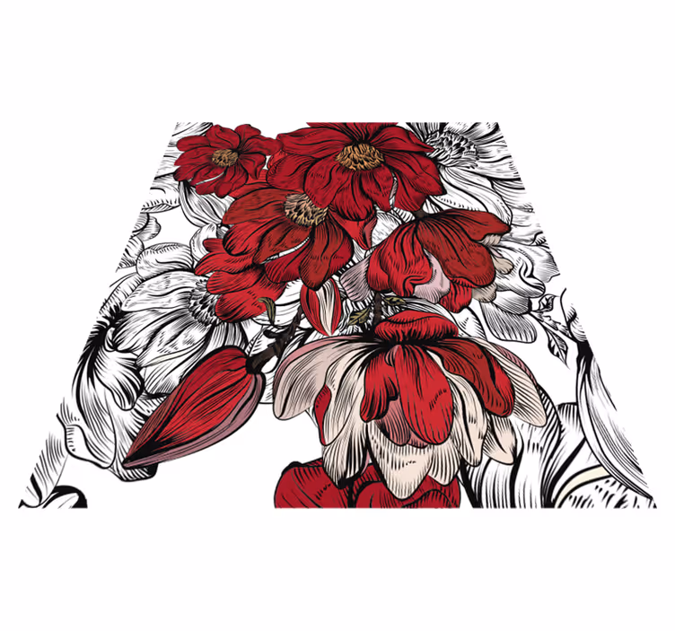 Tapis vinyle salle à manger fleurs rouges et blanches - TenStickers