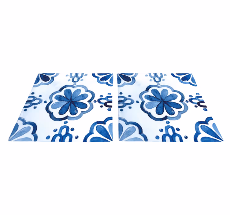 Tapis vinyle salle a manger motifs carreaux floraux - TenStickers