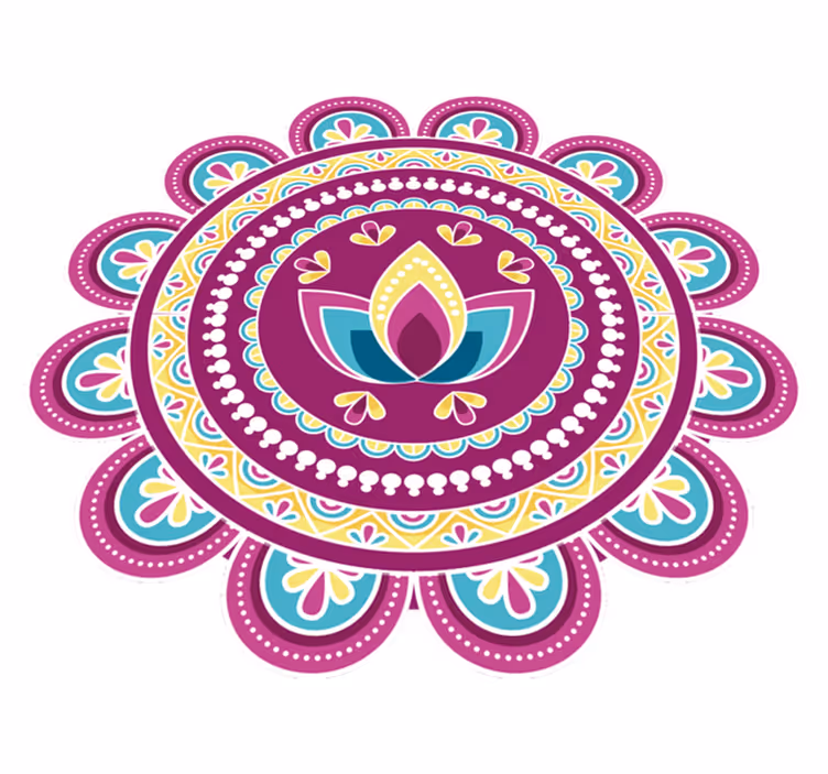 Tapis vinyle fleurs et plantes mandala lotus coloré - TenStickers