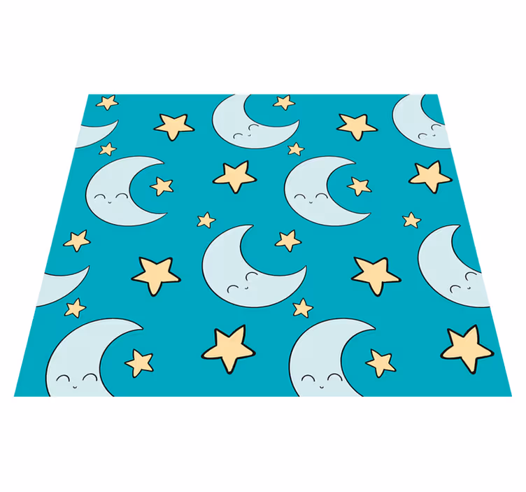 Tapis vinyle étoile lunes heureuses bleues - TenStickers