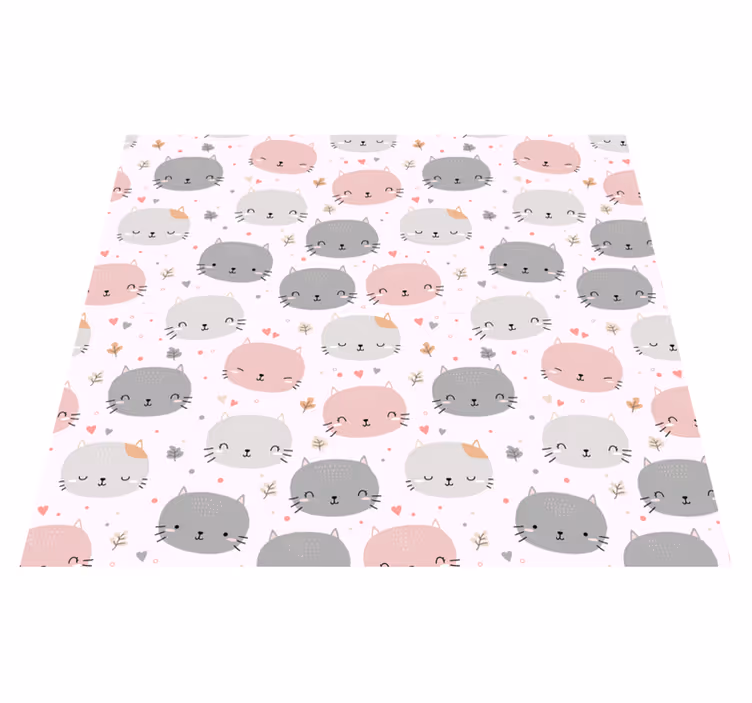 Tapis vinyle chambre adorables chatons gris et rose - TenStickers